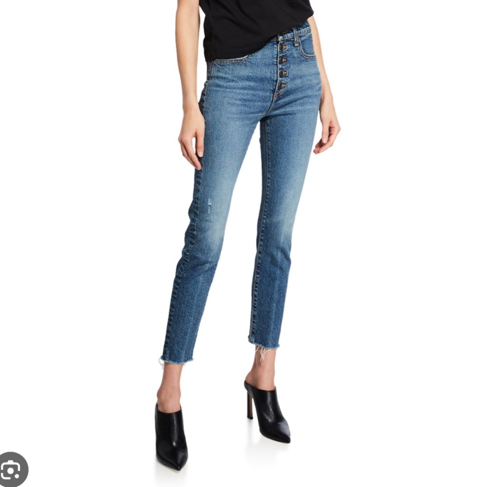 Veronica Beard Faye with Fray Button Front Jeans